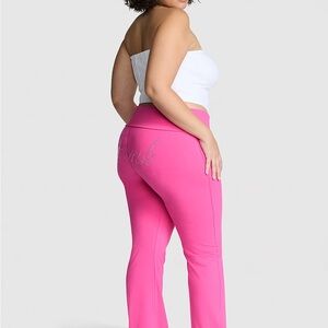 PINK All Day Cotton Bling Foldover Flare Leggings Limited Edition Carmine Rose